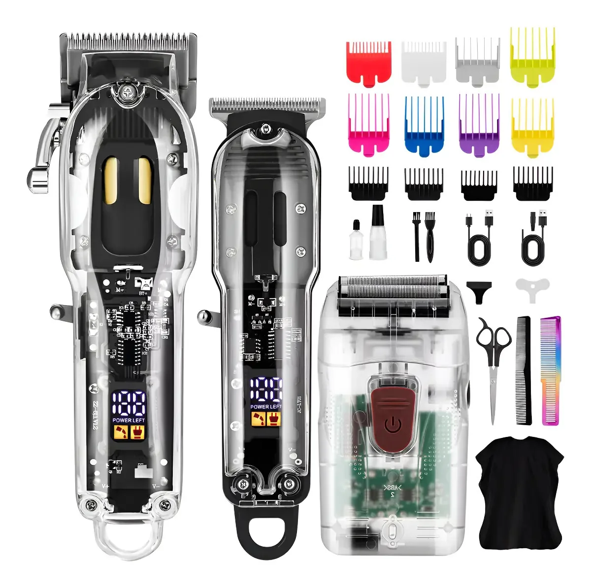 Máquinas de cabelo, kit de corte profissional/máquina de cabelo, conjunto de aparador de barba e aparelho de barbear, recarregável, kit de corte de cabelo 3 em 1, máquina com tela LED, moda