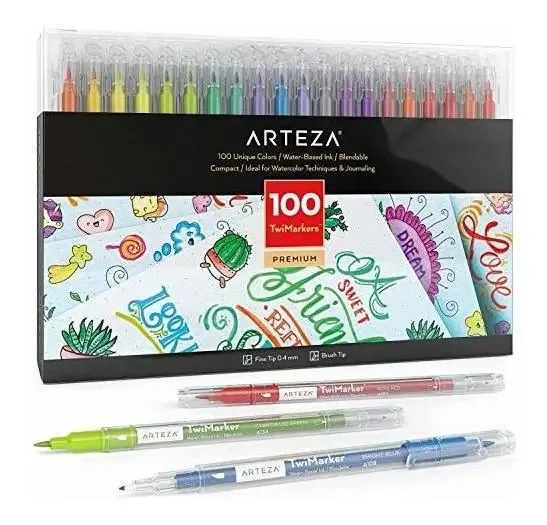 100 marcadores de esboço, pontas finas e pincel | Arteza