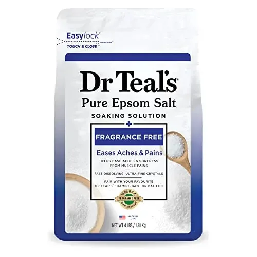 O sal de banho relaxante do Dr. Teal alivia a dor e o desconforto sem fragrância
