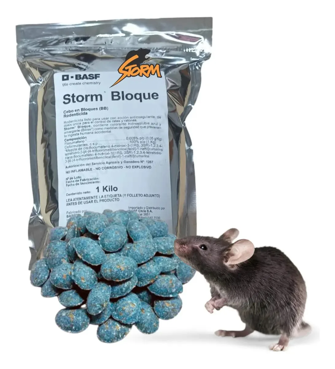 Balde de veneno de rodenticida para camundongos, ratos, Bait Storm, 1 kg