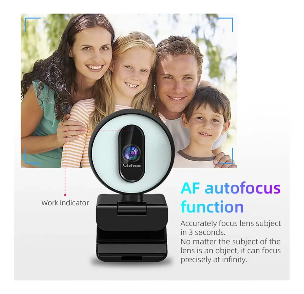 Webcam, webcam, 1080p, 60 Fps, foco automático, câmera para PC com microfone, luz anular, capa de webcam, laptop, webcam OBS, streaming de vídeo de jogos