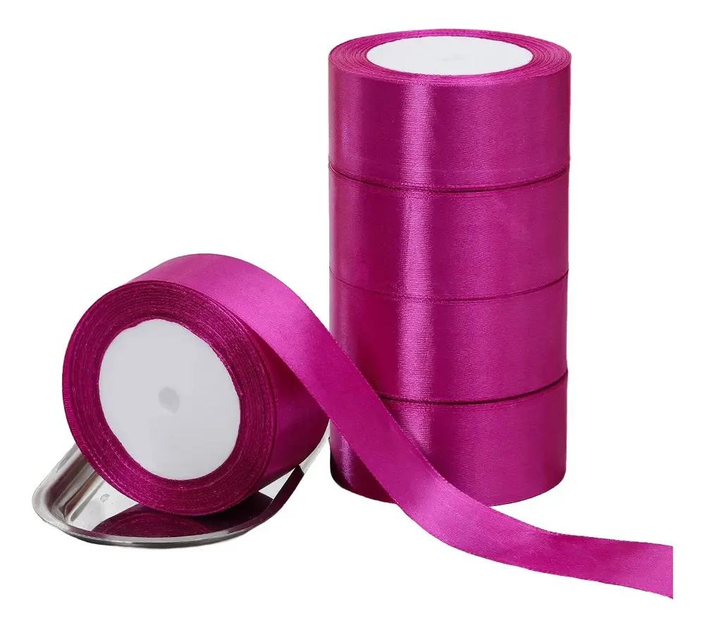 5 rolos de cetim para decoração colorida, fitas, 4 cm, fúcsia