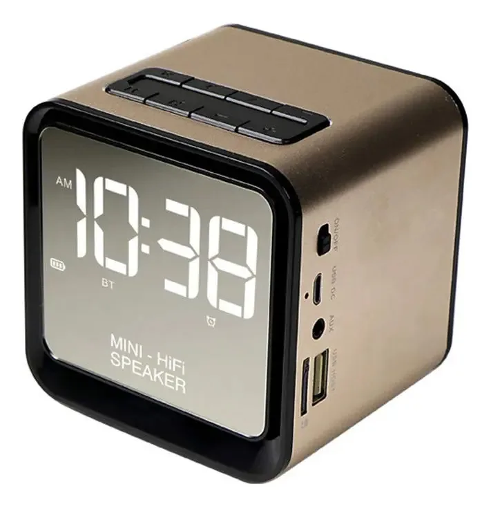 Danaim AM/FM Rádio Relógio Digital Despertador, Relógio Inteligente Luz LED Relógio Portátil/Suporte para Cartão de Memória Cubo Alto-falante, Cinza(dourado)