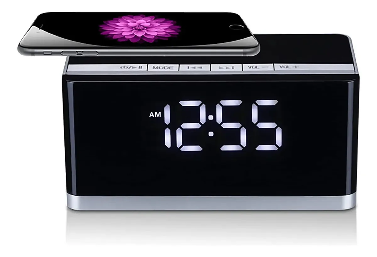 Alto-falante Bluetooth, despertador, relógio de rádio FM com tela digital direcionada portátil, anúncio de voz, subwoofer de alto desempenho, função de chamada