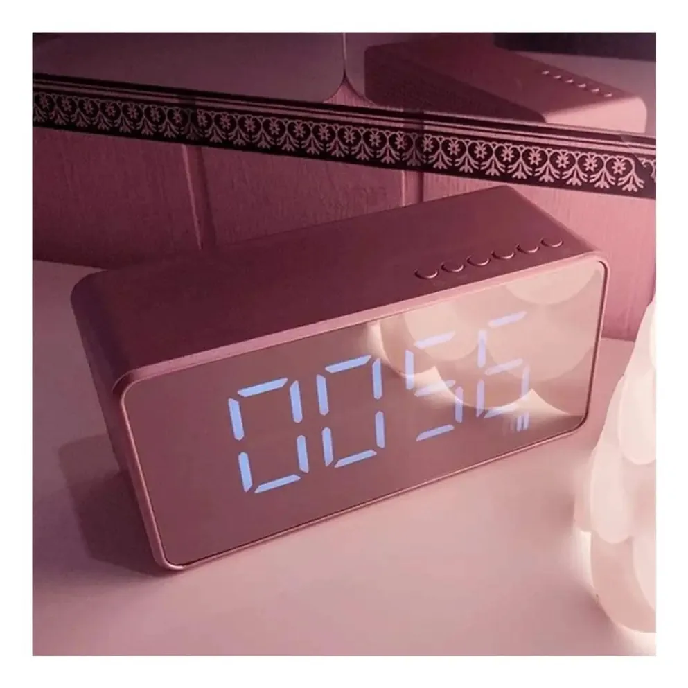 Karfri - Despertador digital, despertador digital, relógio digital com estéreo, rádio FM, ajustável, repetidor, design espelhado, rosa (cor: roxo)