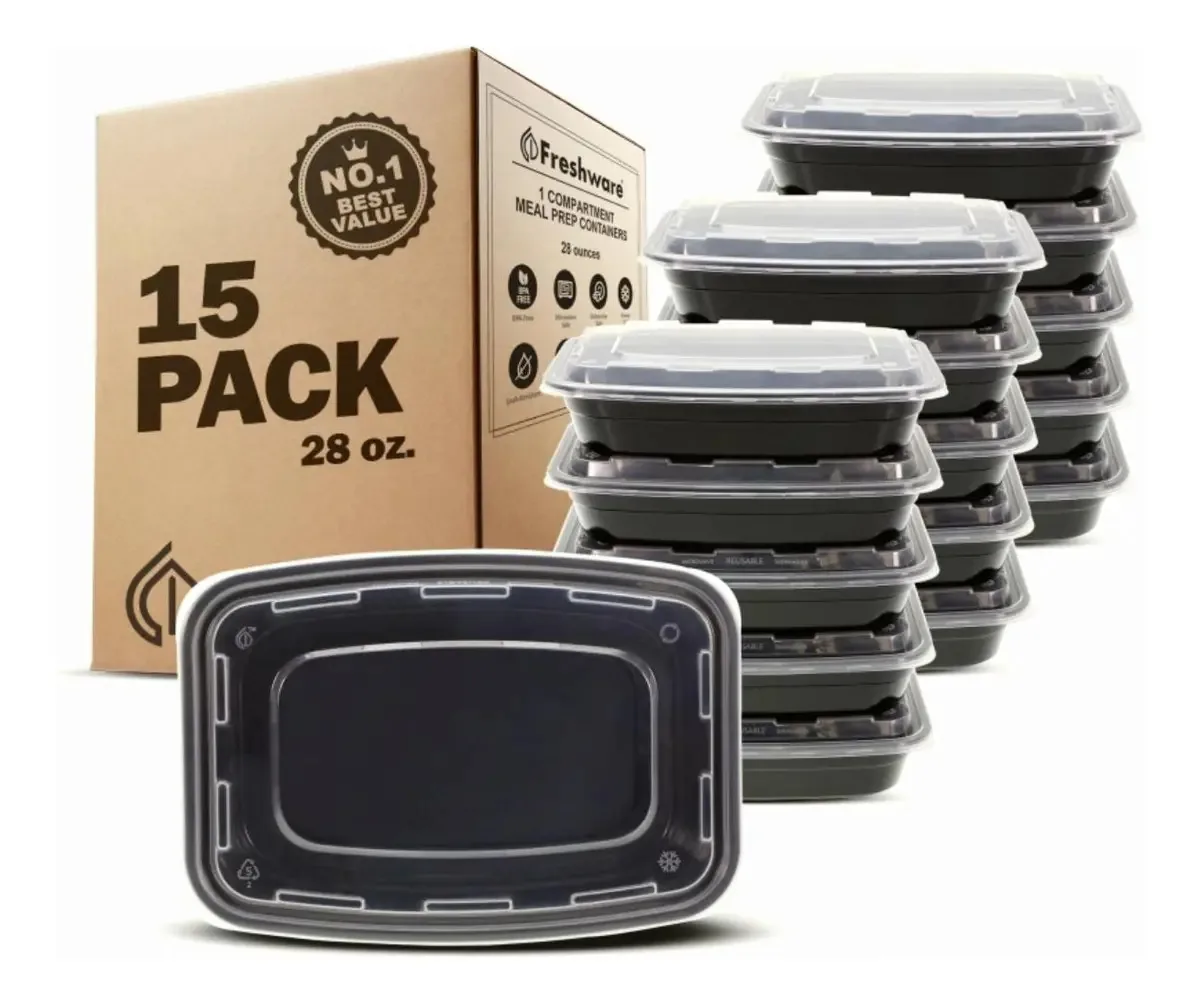 Recipientes para preparação de refeições Freshware [15] Cor 28 oz-15PK-BK