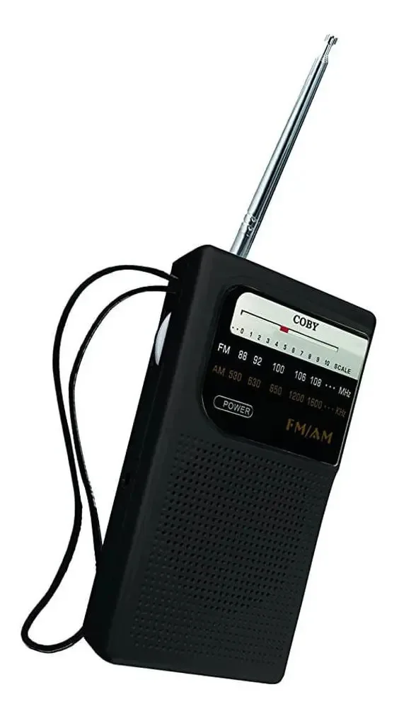 Rádio portátil sem fio Coby AM/FM, Aux 3,5 mm, preto
