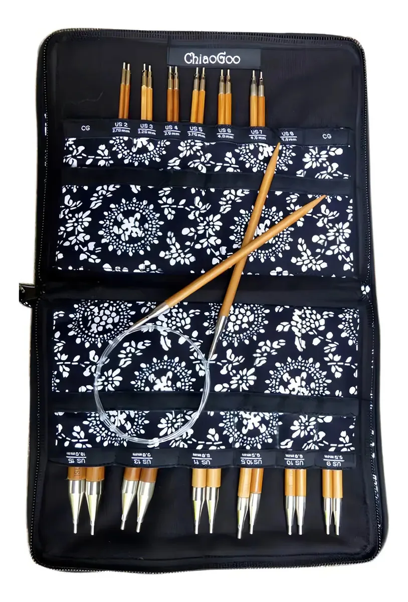 Conjunto de agulhas de tricô de bambu intercambiáveis Chiaogoo