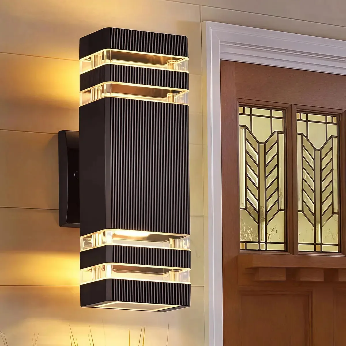 Luminária de parede externa preta retangular de estilo minimalista Dehobo, lâmpada LED IP65 impermeável, luminária de parede decorativa moderna para exterior, jardim, corredor, varanda, parque,...