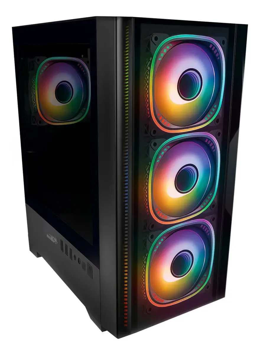 Gabinete de PC de vidro temperado preto Gamer Sentey T15 Argb com 4 ventiladores
