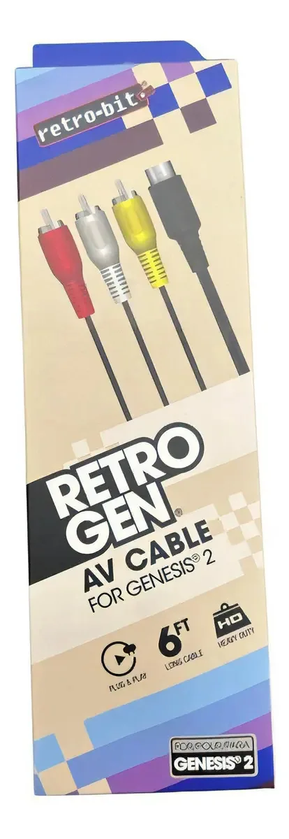 Cabo de vídeo AV para Sega Genesis 2 9 pinos e 1,8 m Retro Bit