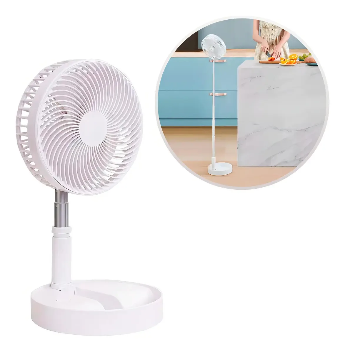 Ventilador dobrável sem fio recarregável branco