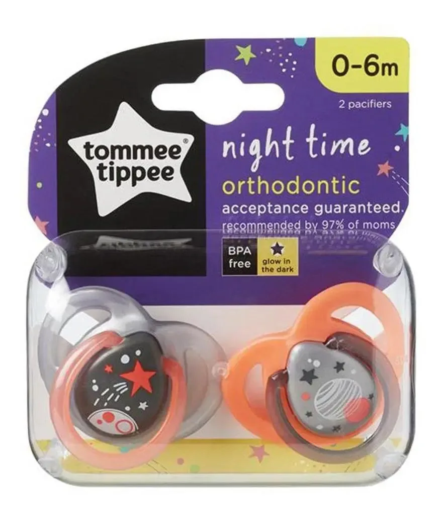 Kit 2 Chupetas Night Time 0-6m Laranja/cinza - Tommee Tippee