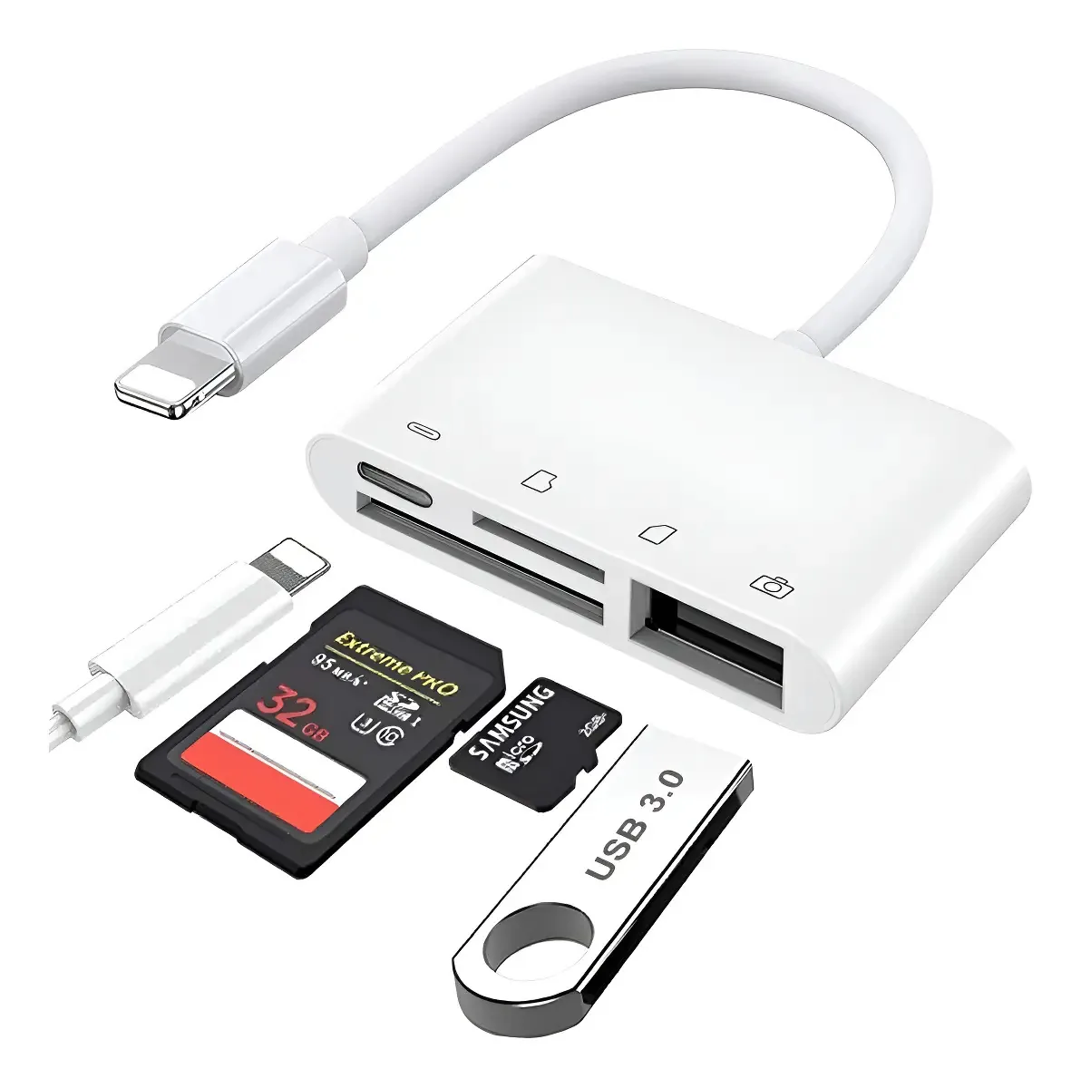 Leitor Cartão SD TF 4 em 1 Aerbes 512GB iOS13+ Lightning USB