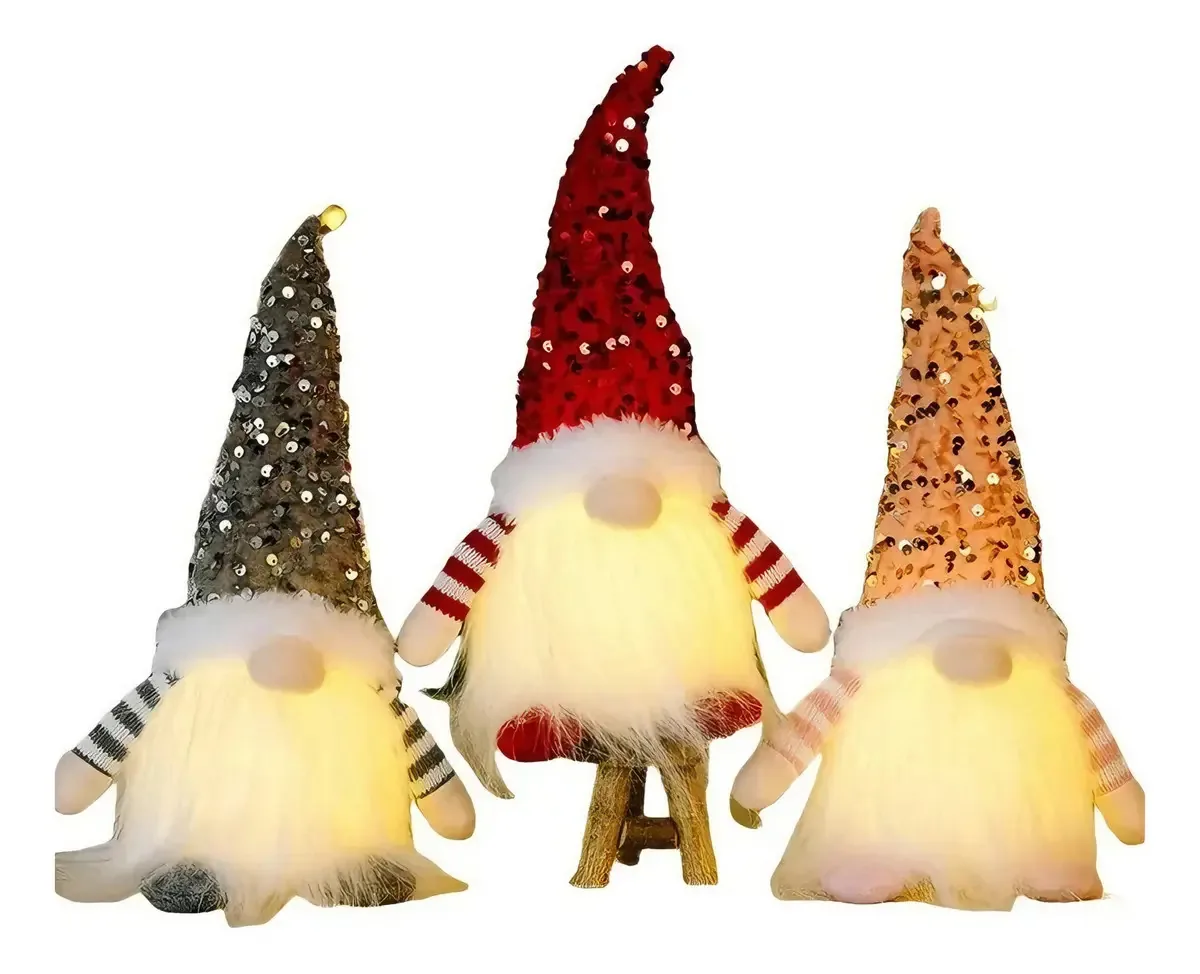 Enfeites de árvore de Natal, enfeites de árvore de Natal pendurados, luzes de gnomo, conjunto de LED adequado para decorar mesas de jantar de Natal, pendurar árvores de Natal, 3 peças