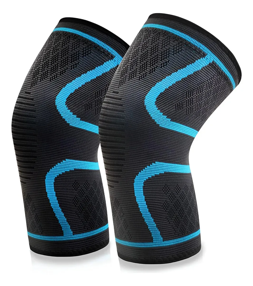 1 par de joelheiras esportivas elásticas, basquete, academia, corrida, cor azul, tamanho M