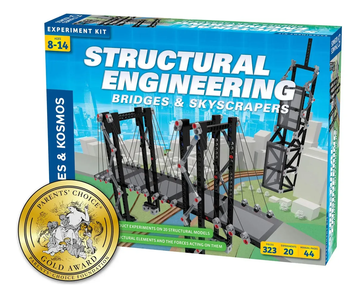 Engenharia estrutural da Thames & Kosmos: pontes e arranha-céus, kit de ciência e engenharia | Crie 20 modelos | Saiba mais sobre força, carga, compressão e tensão | Vencedor do Gold Choice Award