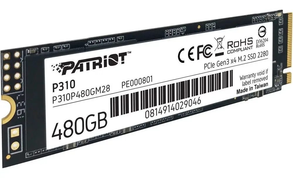 Unidade Sólida Ssd Patriot P310 M.2 Nvme Pcie 480gb Ssd P310p480gm Cor Preto