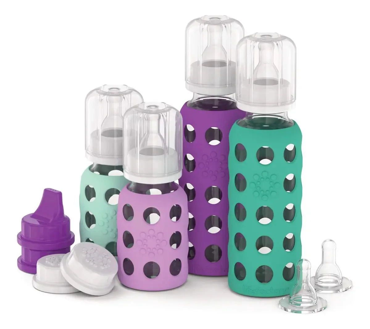 Conjunto inicial Lifefactory de 4 garrafas (2) garrafas. Cor Menta/Lavanda