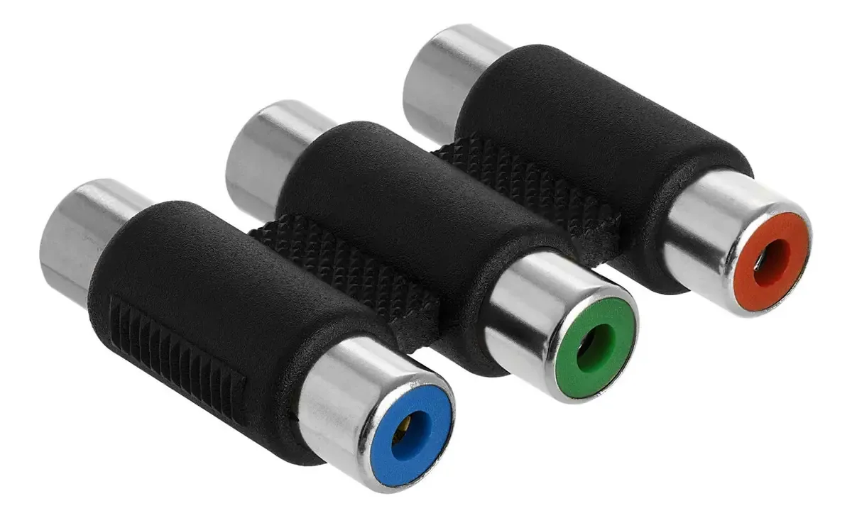Acoplador fêmea 3-RCA para adaptador de áudio e vídeo fêmea