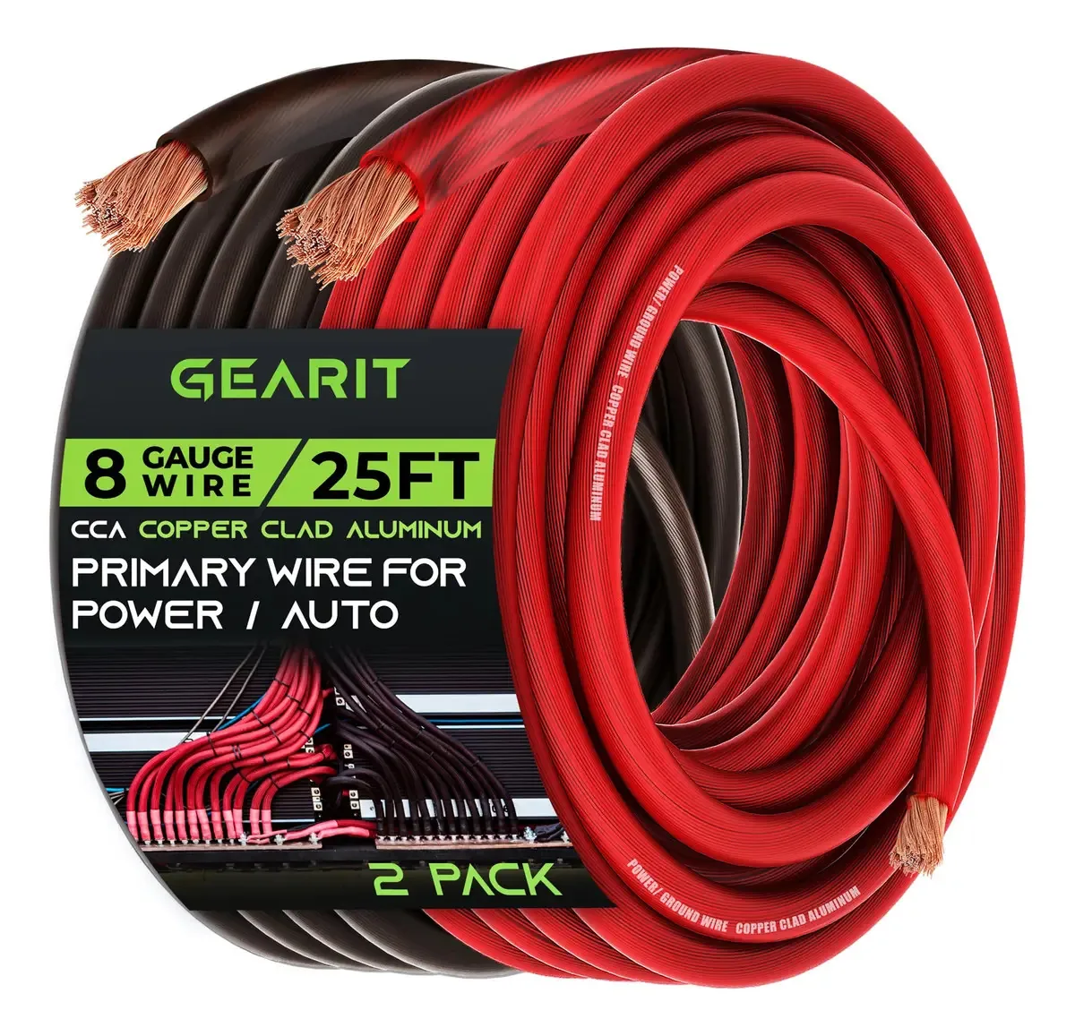 Gearit, Cabo de Calibre 8, Para Energia Automotiva/terra, Cabo de Bateria, Áudio de Carro, RV, Amplificador, Cabo CCA, Fio, Cabo Automotivo, Kit de Amplificador, Cabos de Bateria, Kit