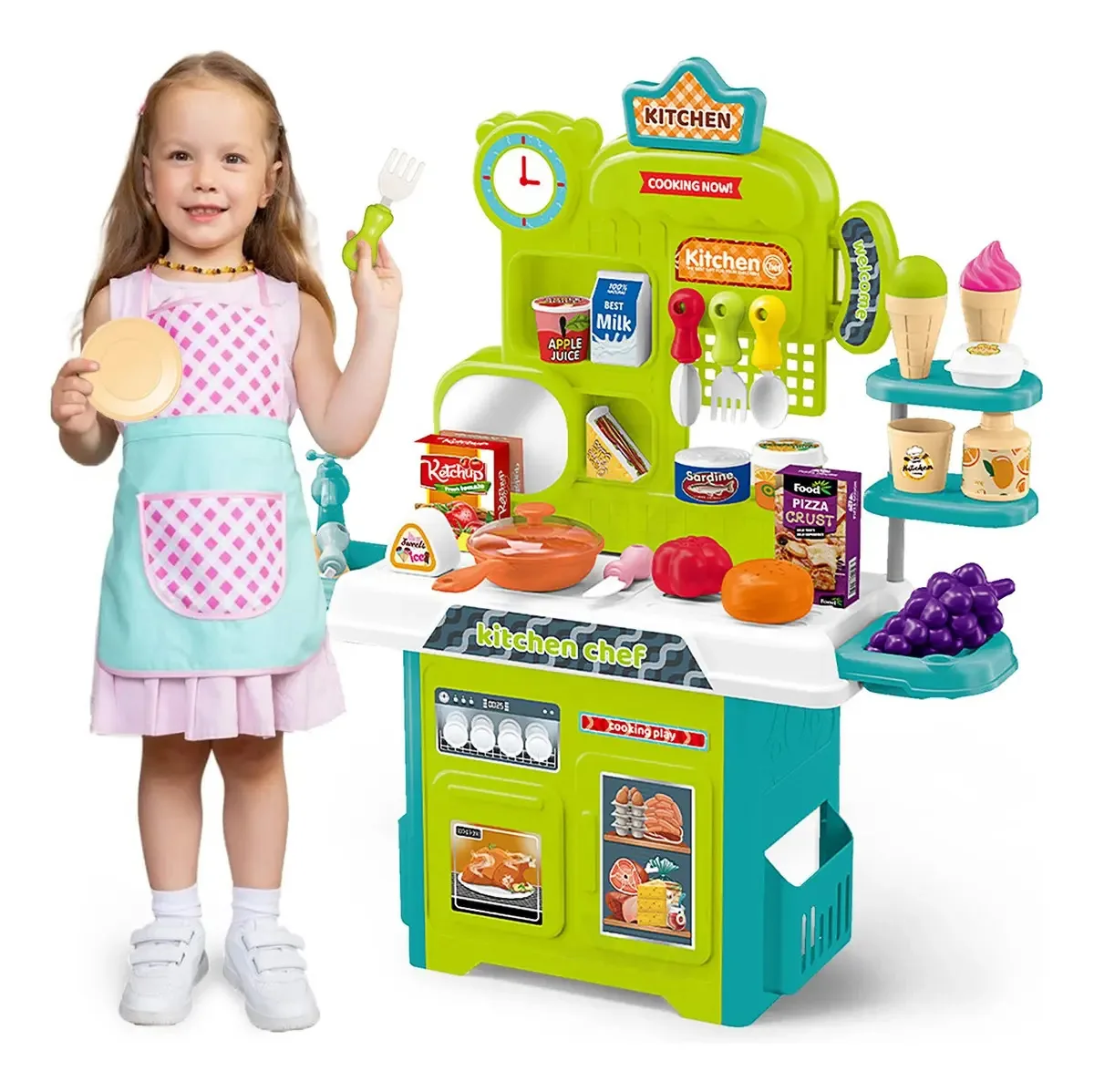 DDCAT Toy Kitchen Brinquedos de cozinha para crianças verdes