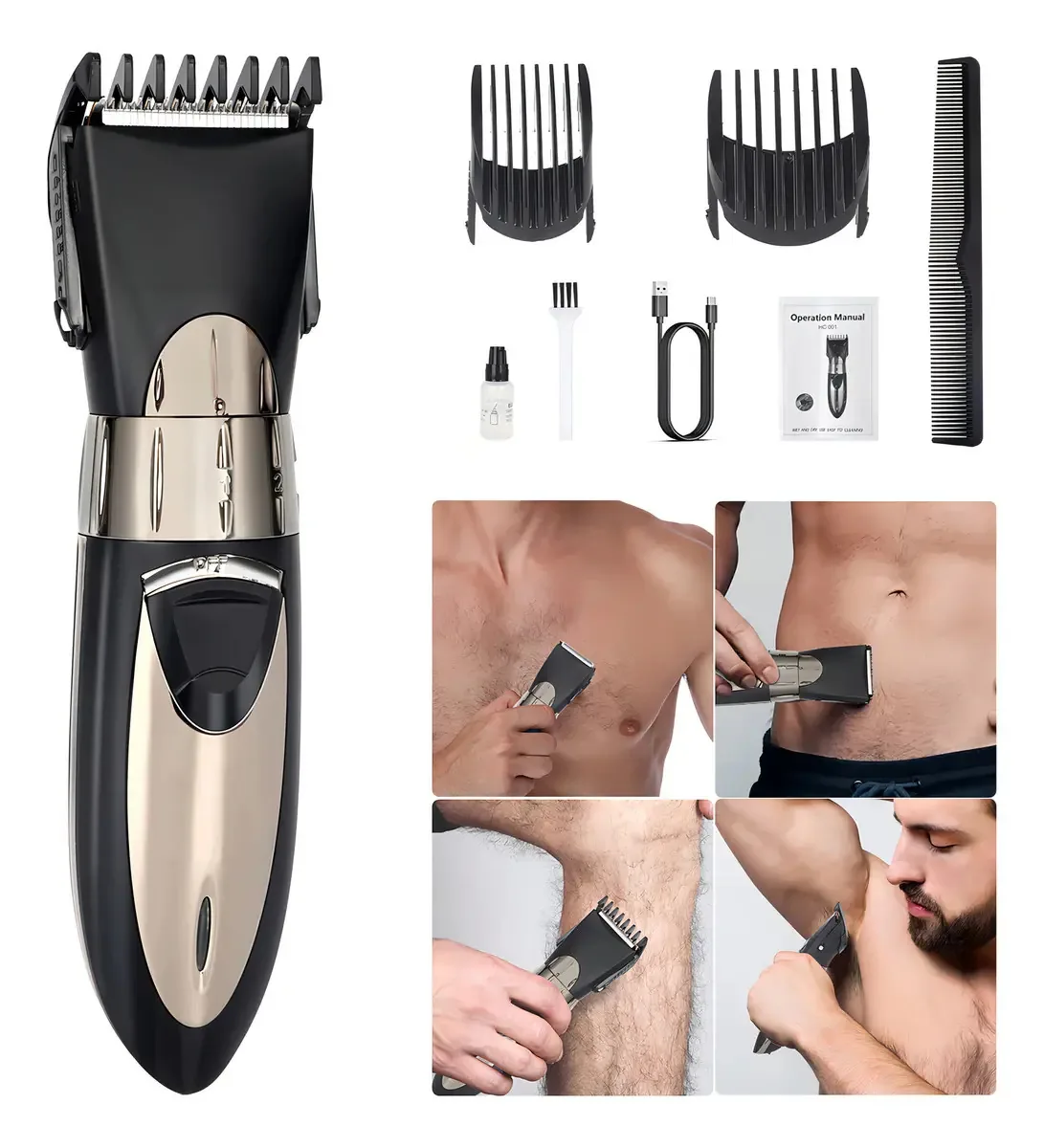 Barbeador elétrico Barbeador de barba Máquina de barbear corporal recarregável Área íntima Cabelo Cabelo Cabelo Pernas Corpo Ipx7 Máquina de barbear impermeável Cor preta