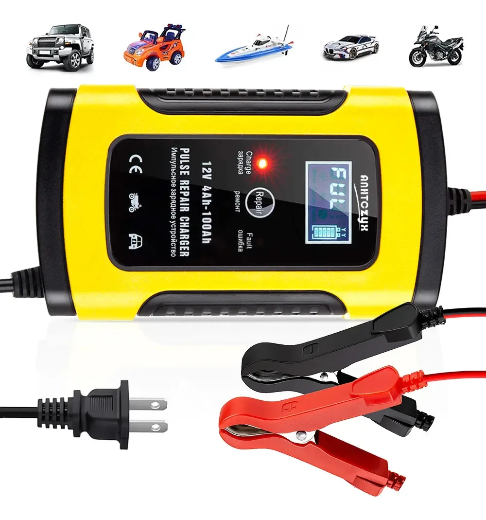 Carregadores de bateria de motocicleta com tela portátil LCD 12v6a