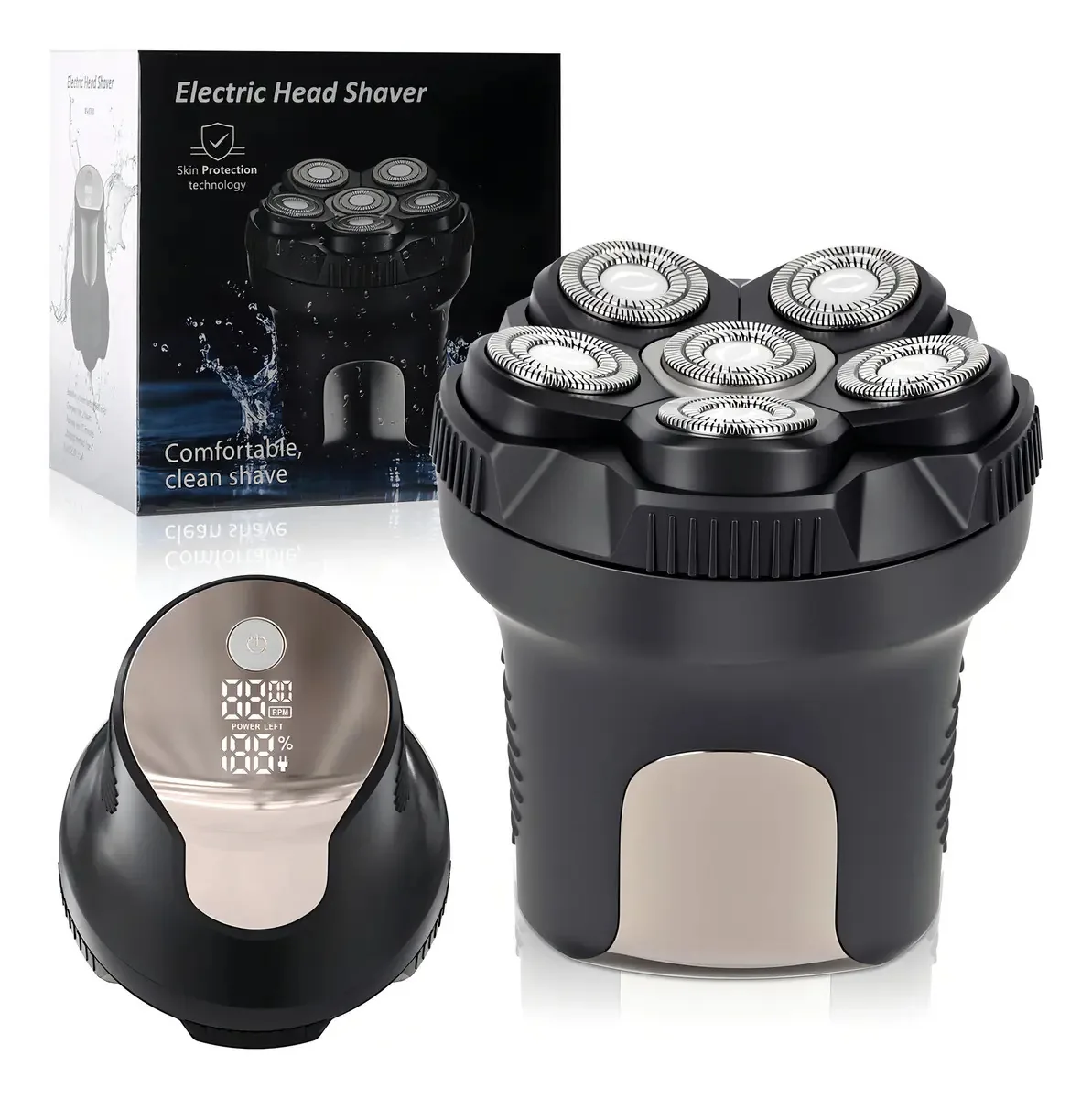 Barbeador elétrico recarregável profissional 7d para homens, barbeador e aparador para cabelo, barba e cabelo, à prova d'água, uso úmido e seco