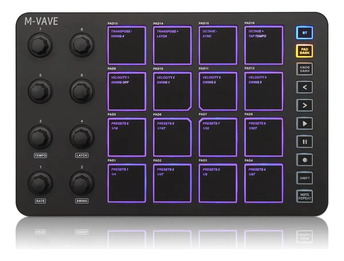Controlador MIDI Sem Fio M-vave Smc-pad de 16 Pads Preto