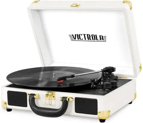 Estojo de alto-falantes Bluetooth Tournamesa, toca-discos de vinil vintage, cor branca