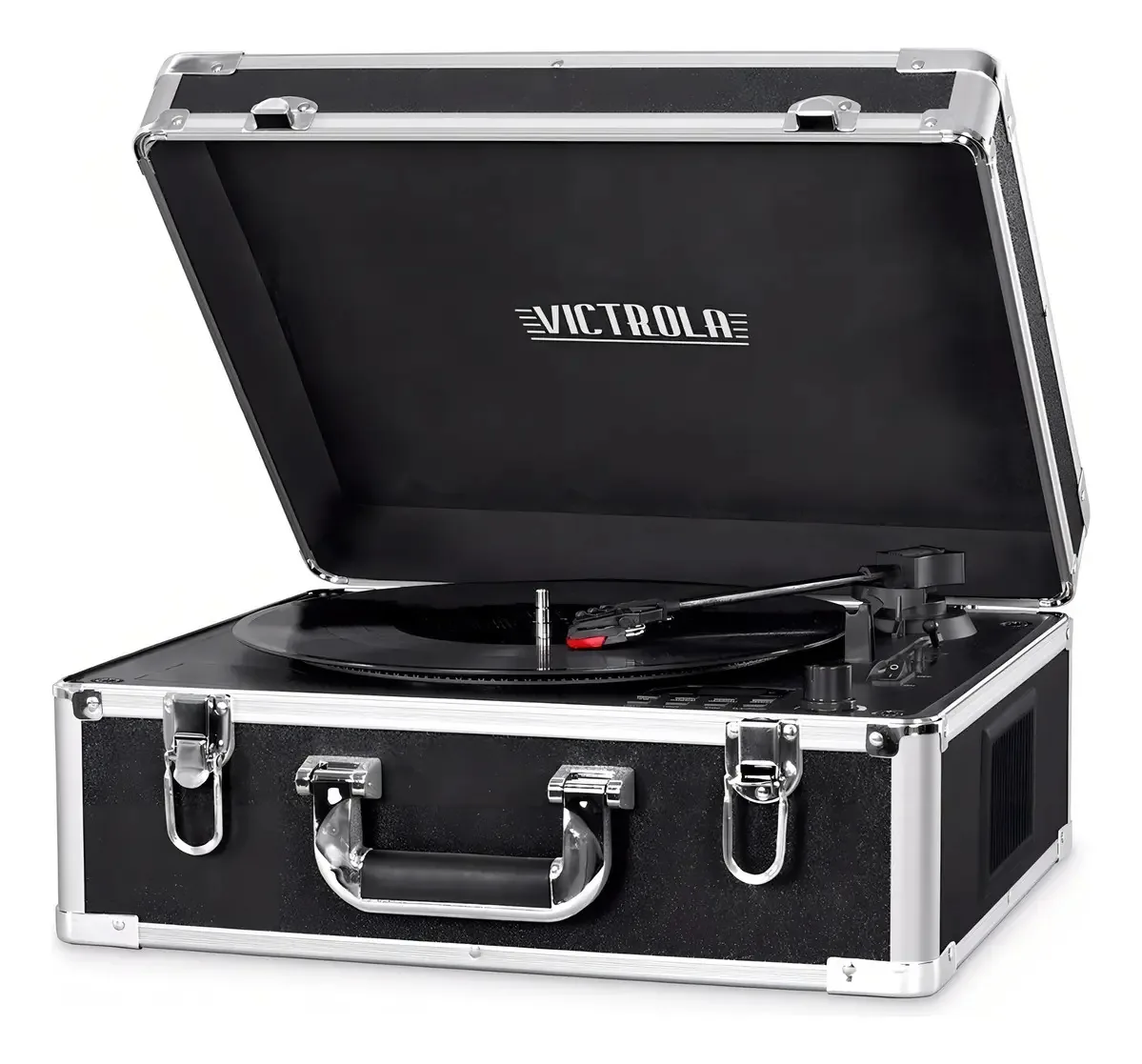 Mesa giratória preta Victrola VSC-551 Toca Discos com Bluetooth e alto-falantes incluídos