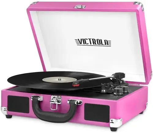 Estojo de alto-falantes Bluetooth Tournamesa, toca-discos de vinil vintage rosa