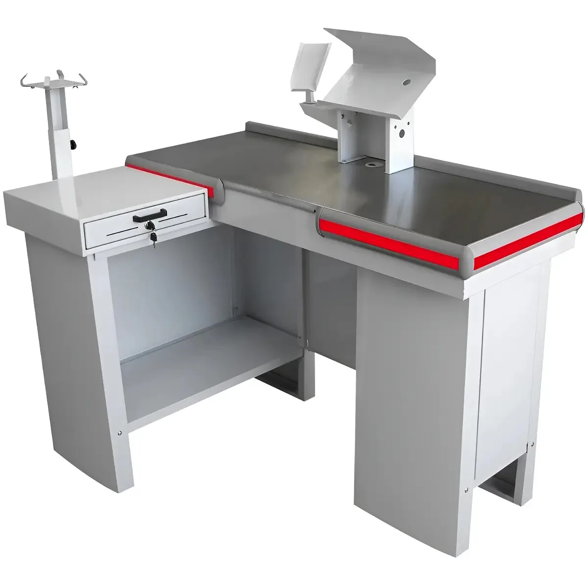 Checkout Caixa Supermercado Kit Automação E Furo Balança 130 Cor Branco Perfil Vermelho