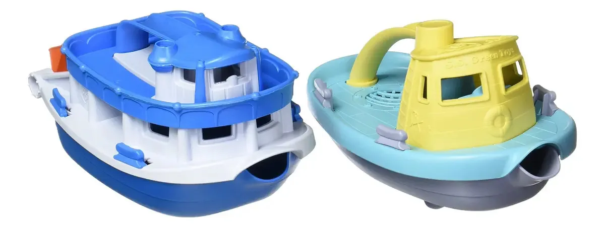 Combinação de barcos a remo e rebocador em cores verdes