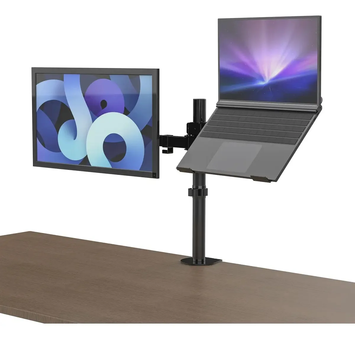 Suporte conversível para laptop e monitor duplo preto