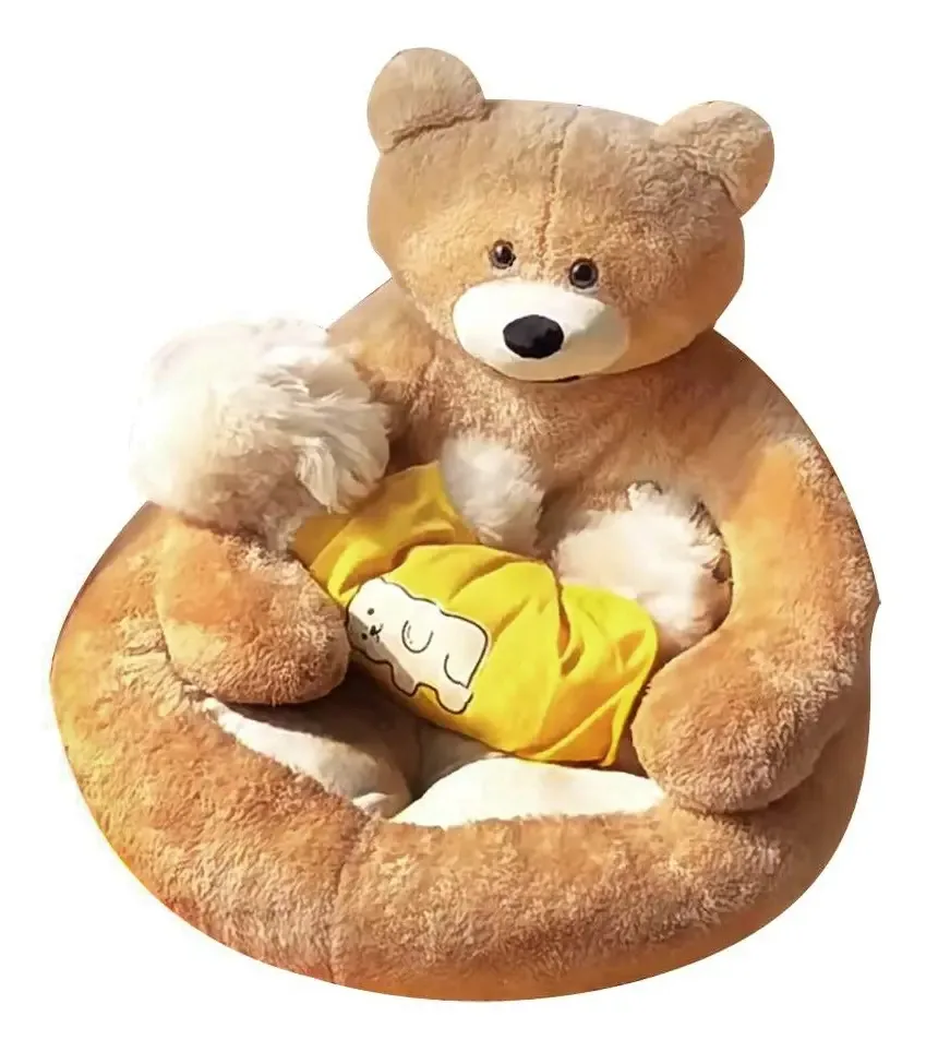 Lindas camas de pelúcia para cães e gatos, com design O, cor cáqui