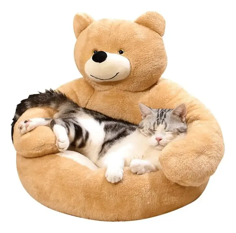 Lindas camas para cães com urso para se aconchegar, camas para cães