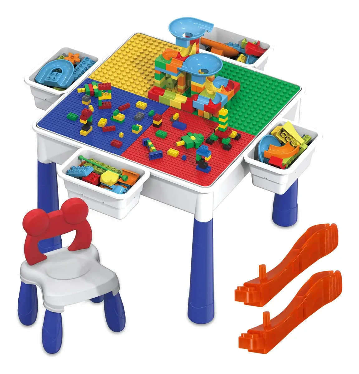 Picassotiles - Conjunto de Mesa Multiactividades para Crianças, Balde de Armazenamento e Cadeira, Conjunto de 581 com Mesa de Jogo de Mármore com Blocos de Construção, Brinquedo