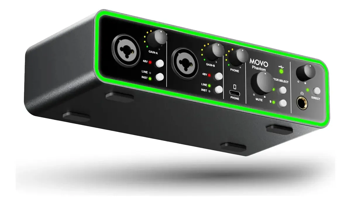 Interface de áudio USB/USB-C de canal duplo Movo Phantom PA