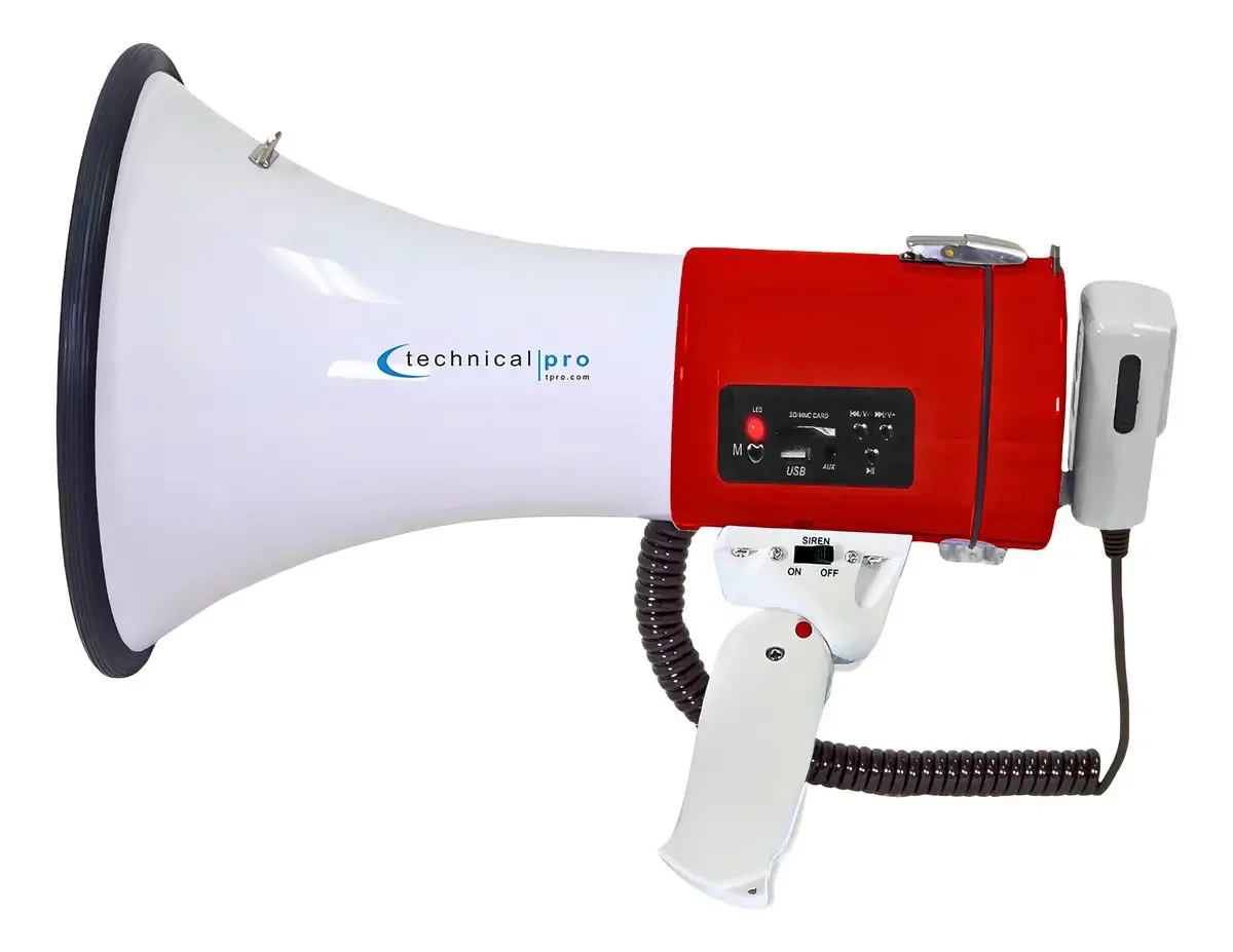 Megafone Technical Pro branco e vermelho mais de 1100 metros de distância