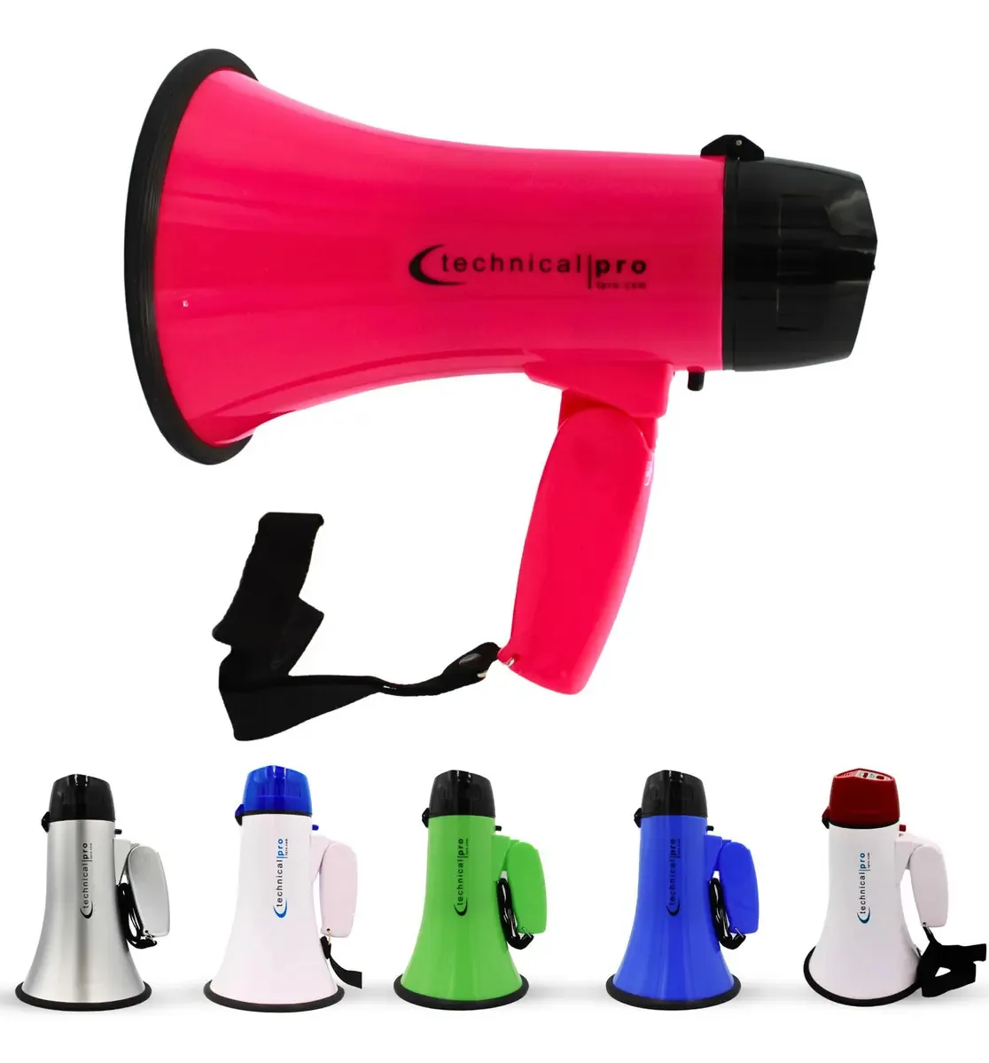 Technical Pro de 20 watts, leve, portátil, alcance de 300 m, megafone, rosa e preto, com alça, sirene e controle de volume, bom para treinadores, futebol, beisebol e treinadores