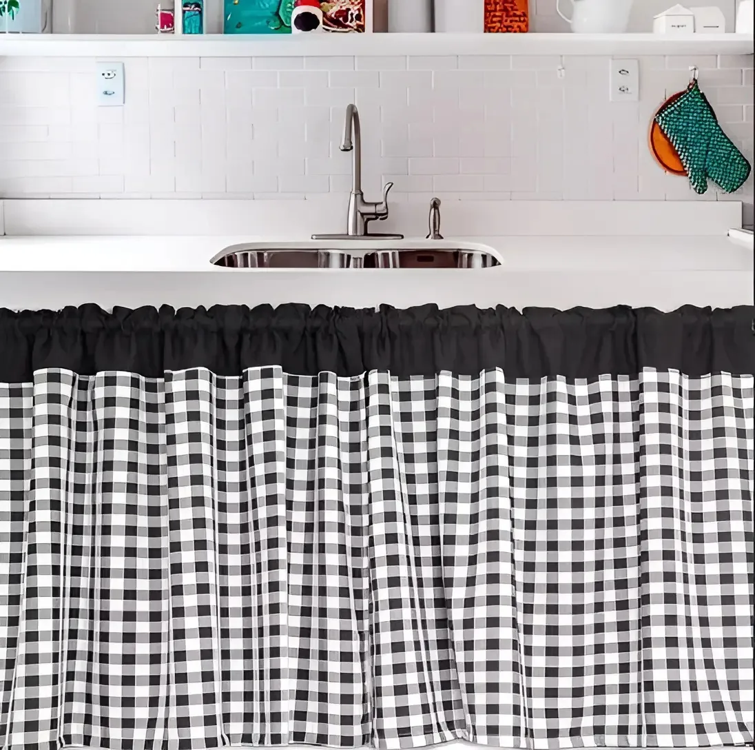 Cortina De Pia 2,20m X 80cm - Xadrez Cor Xadrez preto