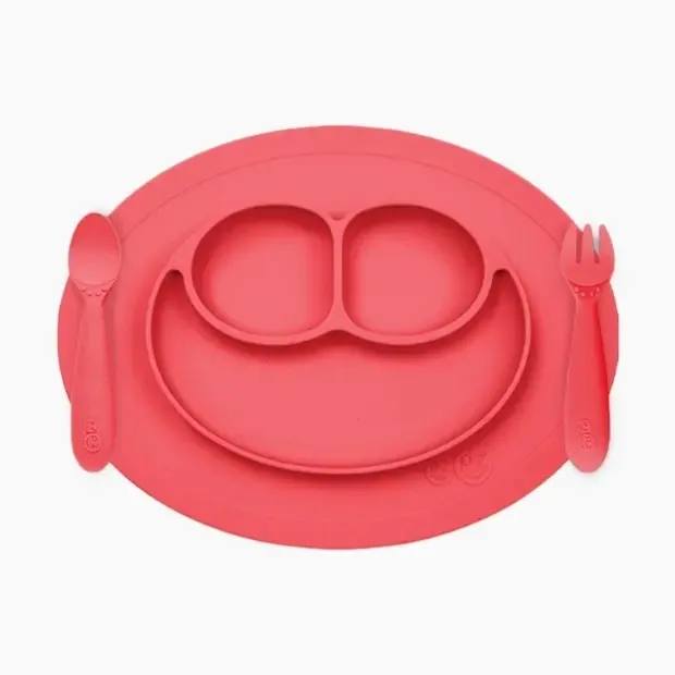 Mini conjunto de alimentação Zepz Silicone Plate, Garfo e Colher, Cor Fúcsia
