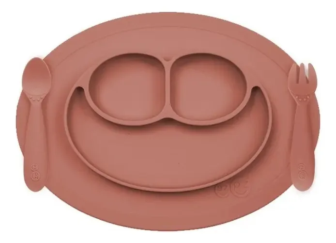 Mini conjunto de alimentação EZPZ Silicone Plate, Garfo e Colher Color Sienna