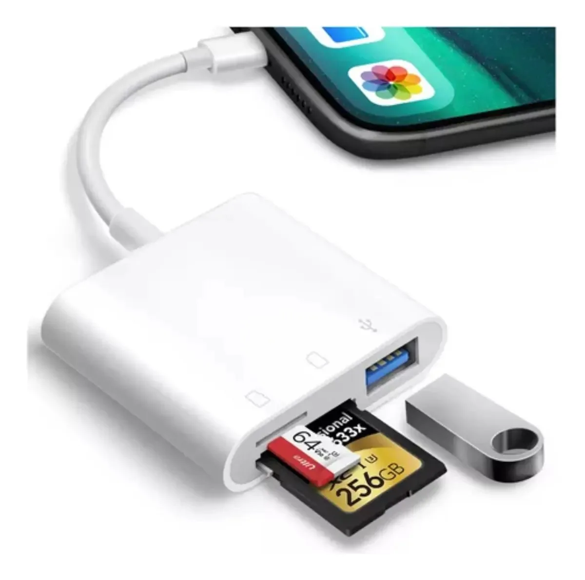 Leitor de cartão Micro SD e USB para dados do iPhone