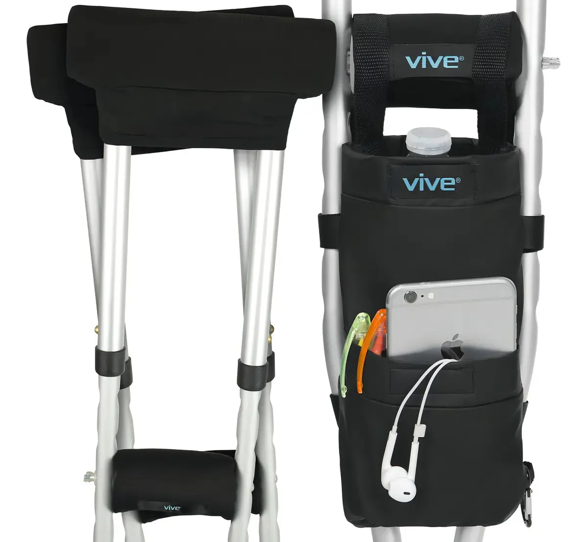 Vive Almofadas Para Orelhas Para Muletas, Pegas De Mão E Bolsa (pacote De 5) Muletas Para Adultos, Almofada De Axila, Bolsa De Acessórios, Pegas Acolchoadas Médicas Suaves, Acessórios