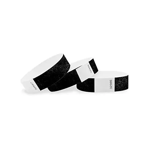 Pulseiras Tyvek pretas Wristco de 3/4 polegadas, pacote com 1000 pulseiras de papel para eventos