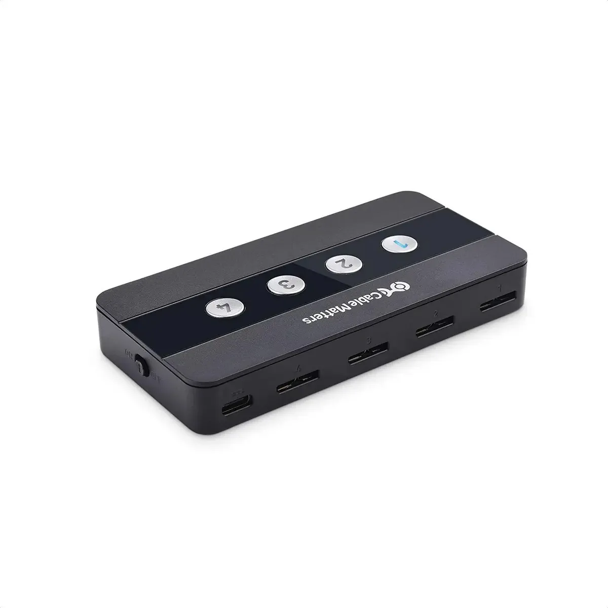 Cable Matters Hub Comutador Usb 3.0 De 4 Portas Para Compartilhamento Usb Para 4 Computadores E Periféricos Usb - Botão Ou Interruptor De Controle Remoto Sem Fio - Inclui Adaptador Usb-c Para Usb-c
