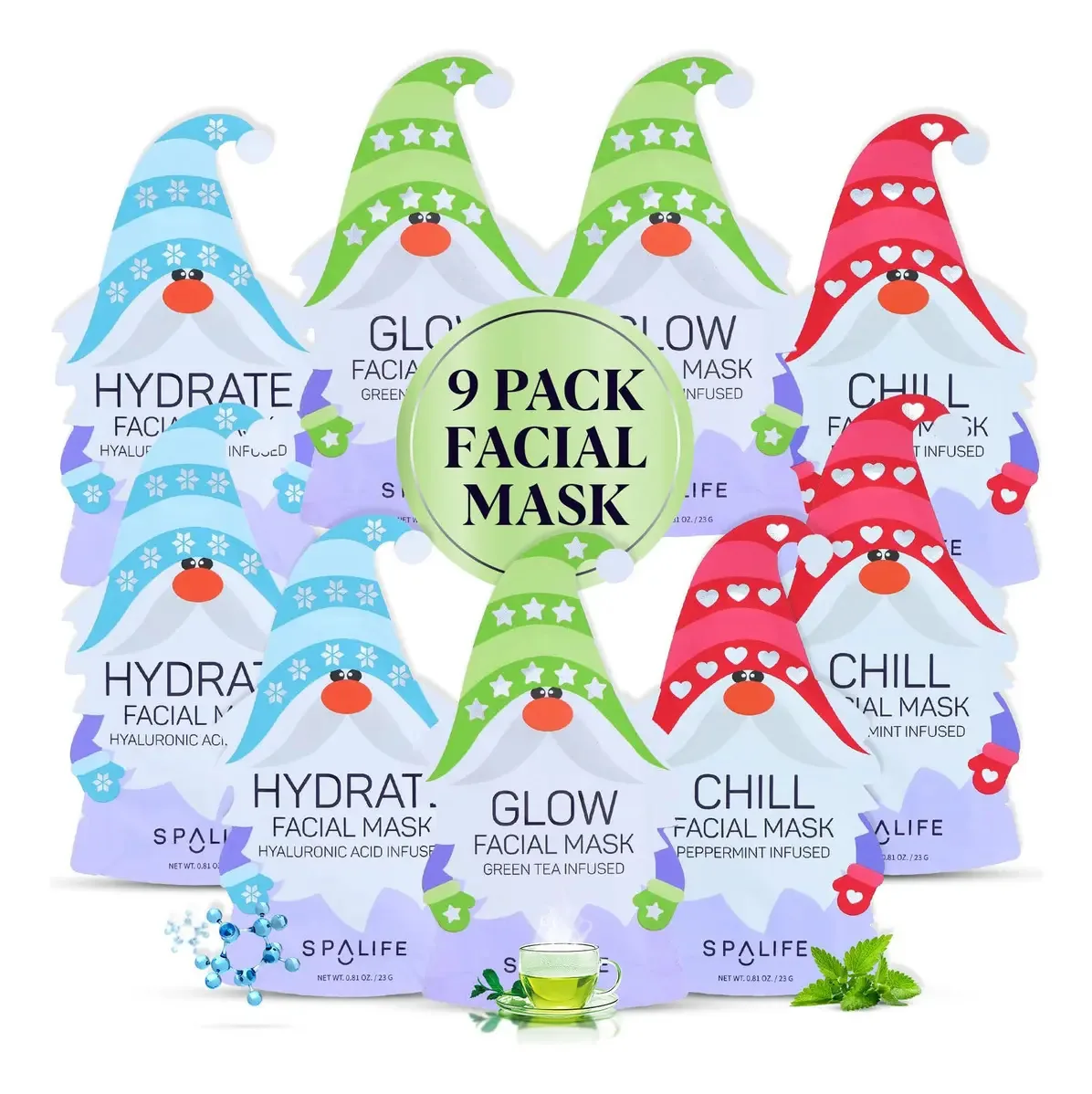 Spalife Pacote De 9 Máscaras Faciais Para Rejuvenescimento